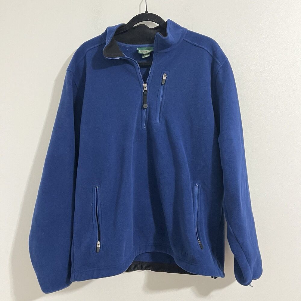 LL Bean Fleece Pullover Half Zip Jacket Mens L Blue Outdoors Hiking Sporty Top